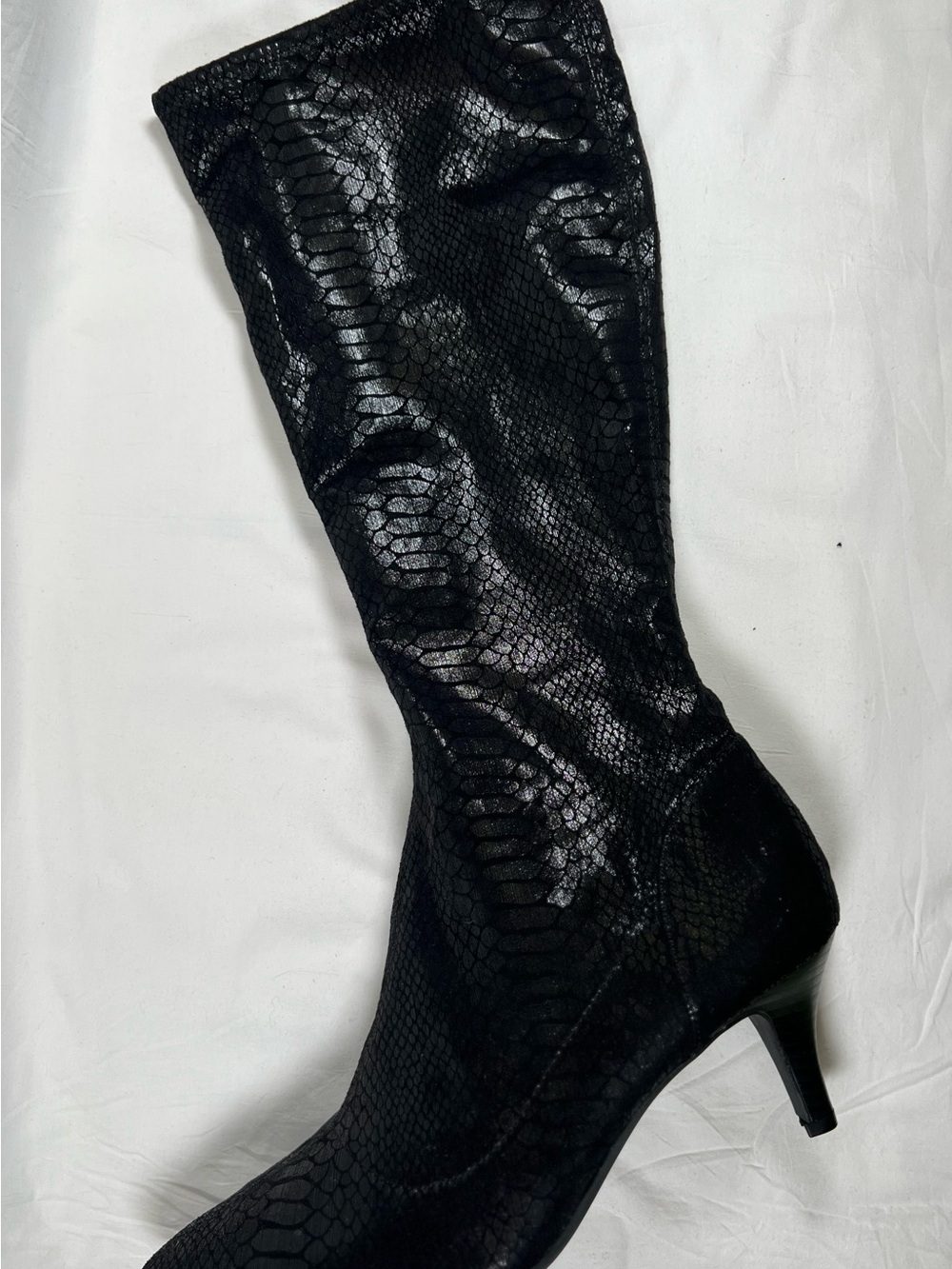 East 5th Black Textured Over-the-Knee Boot with Kitten Heel